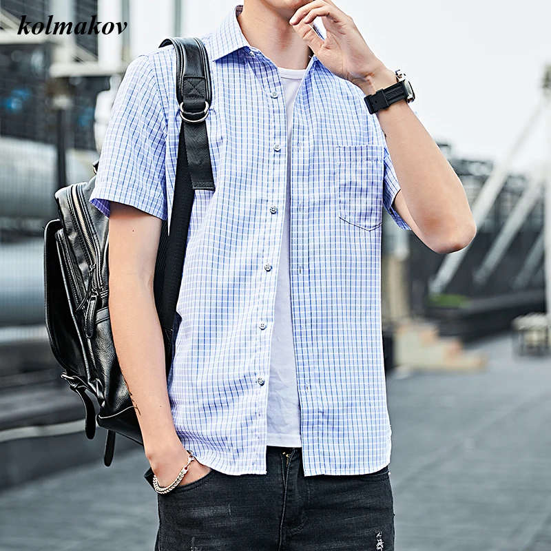 

KOLMAKOV New Arrival Summer Style Men Boutique Short Sleeve Shirt Fashion Casual High Quality Men's Plaid Shirt Plus Size M-5XL