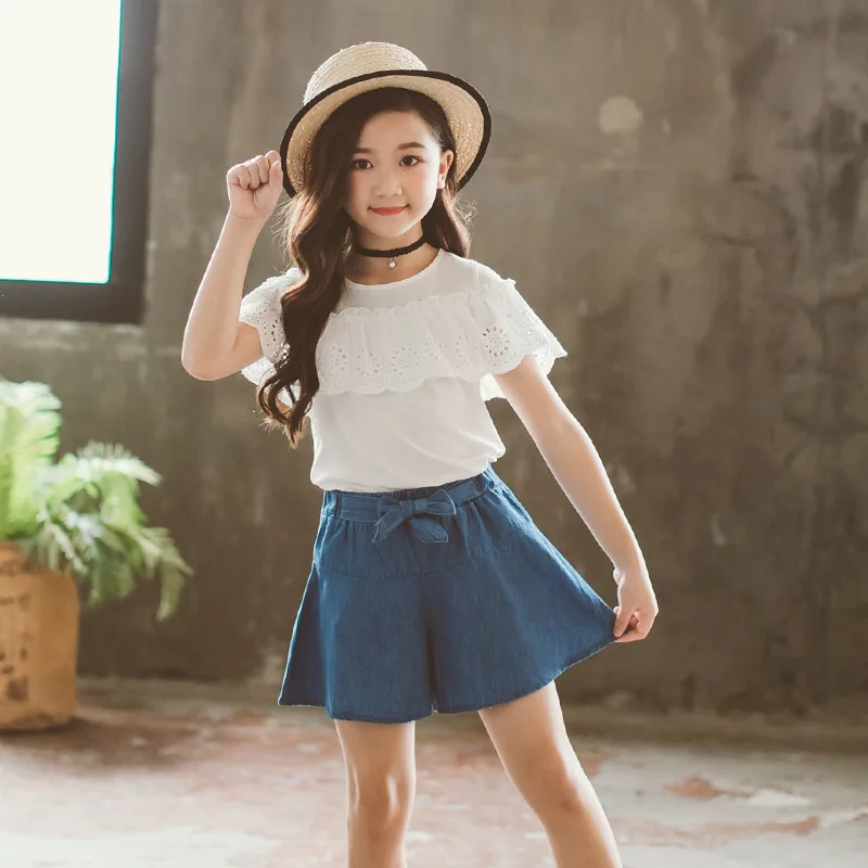 Girls Summer Suit Teen Girls 4-14 Years White Top+Denim Shorts 2 Pcs Casual Children Clothes
Girls Summer Suit Teen Girls 4-14 Years White Top+Denim Shorts 2 Pcs Casual Children Clothes