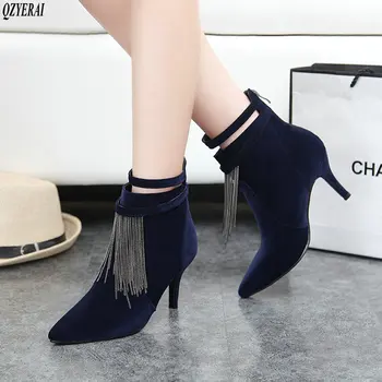 Fall 2019 winter/spring velvet heels boots women's ankle boots front fringe fashionable women's shoes size 34-43
Fall 2019 winter/spring velvet heels boots women's ankle boots front fringe fashionable women's shoes size 34-43