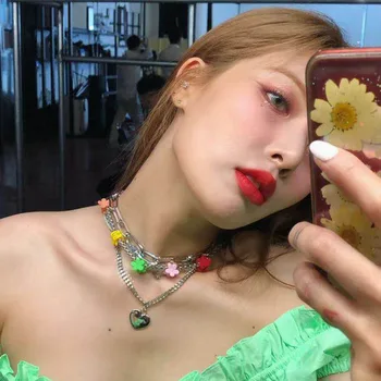 Kpop Colorful Flower Clip Multi-layer Heart Pendant Chain Metal Line Lock Chain Necklace For Women Egirl Punk Aesthetic Jewelry
Kpop Colorful Flower Clip Multi-layer Heart Pendant Chain Metal Line Lock Chain Necklace For Women Egirl Punk Aesthetic Jewelry