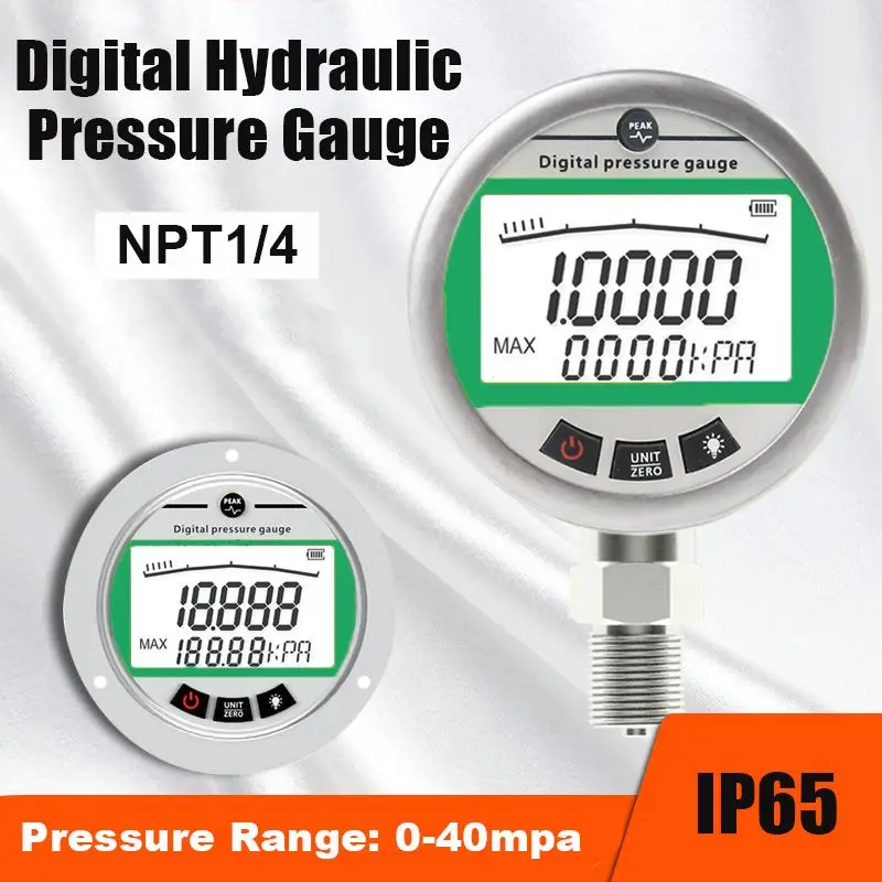 400 Bar 0-40Mpa 10000PSI Industrial Digital Hydraulic Pressure Testing Gauge Pressure Teasurement Tools NPT1/4 Connecter
400 Bar 0-40Mpa 10000PSI Industrial Digital Hydraulic Pressure Testing Gauge Pressure Teasurement Tools NPT1/4 Connecter