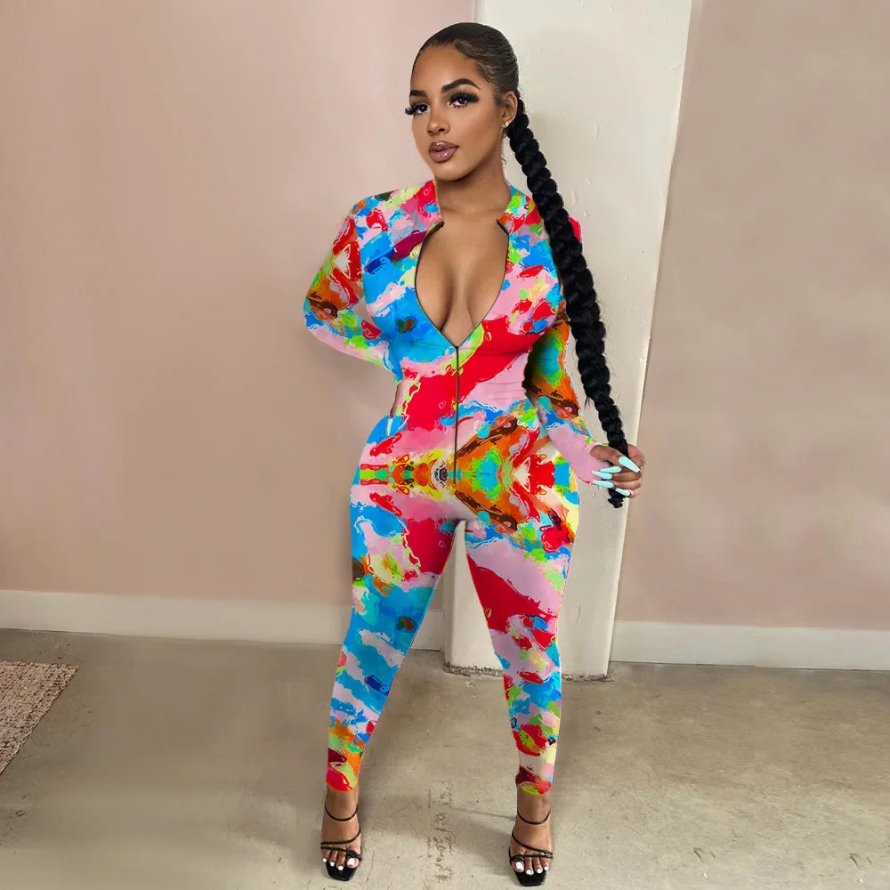 Tie Dye Leopard Camo Print Women Jumpsuit Front Zipper V Neck Long Sleeve Romper Female Fashion Casual Tracksuit Overall
Tie Dye Leopard Camo Print Women Jumpsuit Front Zipper V Neck Long Sleeve Romper Female Fashion Casual Tracksuit Overall