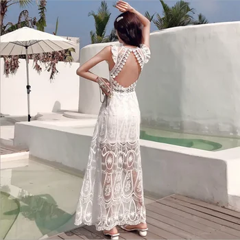 Sexy Women Lace Slim Backless V-Neck Long Dress Bodycon Perspective Butterfly Sleeve Embroidery Holiday Dress Beach Wear Robe
Sexy Women Lace Slim Backless V-Neck Long Dress Bodycon Perspective Butterfly Sleeve Embroidery Holiday Dress Beach Wear Robe