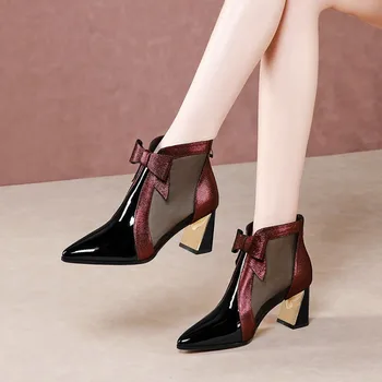 Shoes female 2020 spring bowknot pointed leather shoes thick with high cool white gauze with short boots boots
Shoes female 2020 spring bowknot pointed leather shoes thick with high cool white gauze with short boots boots