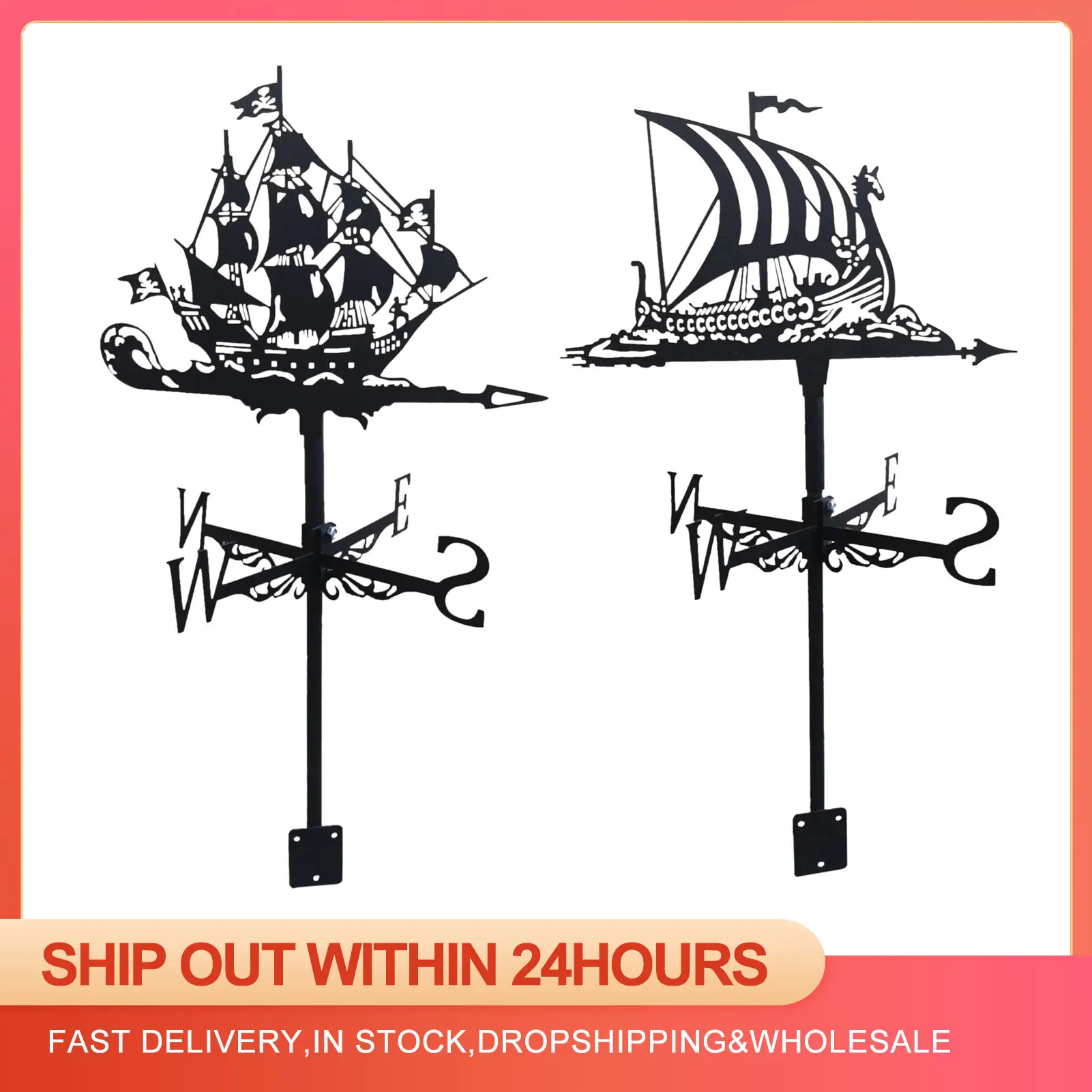 

1PC New Sailing Ship Weather Vane Roof Mounted Wind Vane Elegant Stainless Metal Weather Vane Wind Direction Indicator For Sheds
