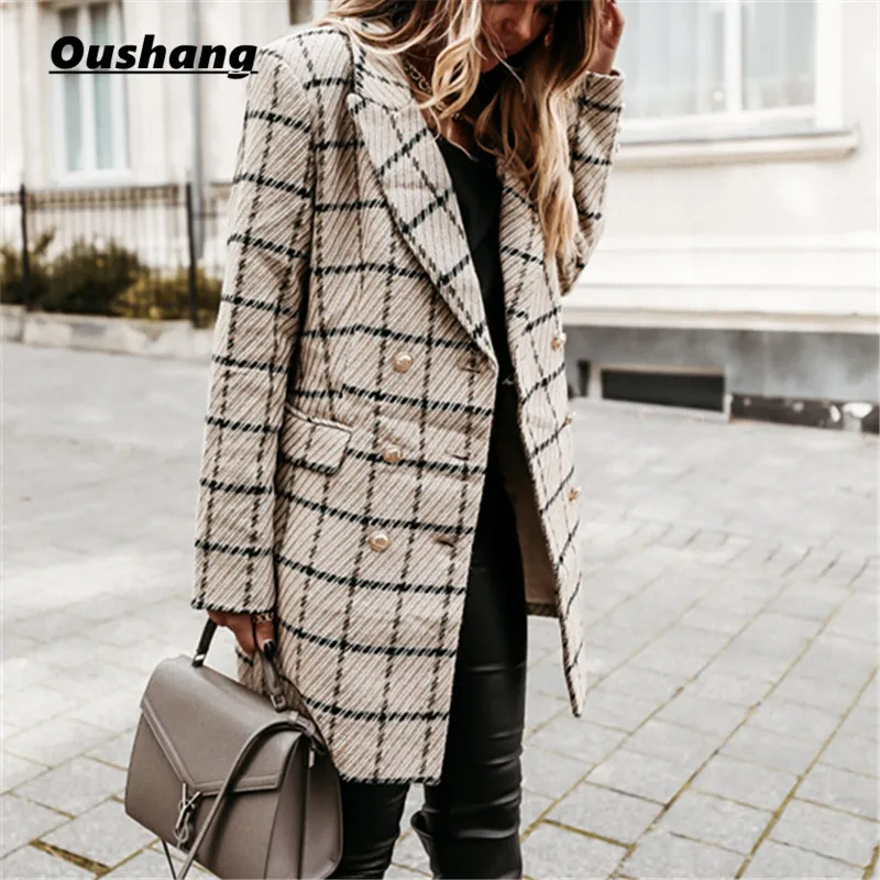 Houndstooth Jacket Women Fashion Overcoat Winter Lapel Outwear Plaid Printed Double Breasted Long Coat Pocket OL Jacket Office
Houndstooth Jacket Women Fashion Overcoat Winter Lapel Outwear Plaid Printed Double Breasted Long Coat Pocket OL Jacket Office