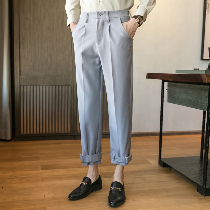 Модные мужские брюки для костюма повседневные штаны-шаровары длиной до