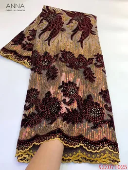 Anna fashion african velvet lace fabric embroidery with rhinestones french sequins lace nigerian tulle fabric 5 yards for sewing 
Anna fashion african velvet lace fabric embroidery with rhinestones french sequins lace nigerian tulle fabric 5 yards for sewing