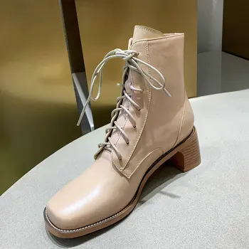 Black Beige Brown Genuine Leather Lace-Up Ankle Boots for Women Autumn Winter Combat Boots Fashion Square Toe Casual Short Boots
Black Beige Brown Genuine Leather Lace-Up Ankle Boots for Women Autumn Winter Combat Boots Fashion Square Toe Casual Short Boots