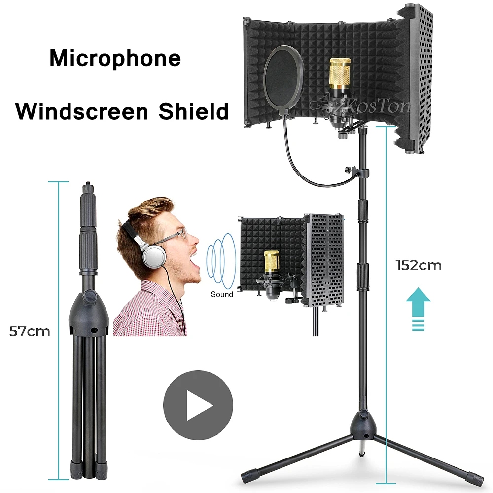 Складной микрофон поп-фильтр со штативом конденсаторный ветроизоляционный