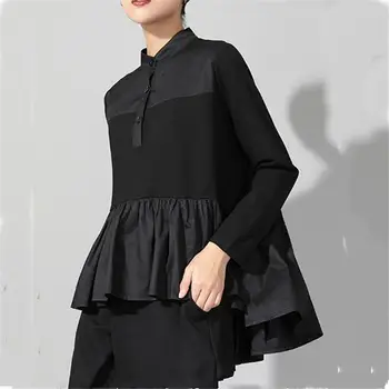 Women Autumn Winter Loose Pleated Back Blouse Long Sleeve Irregular Shirt Stand Collar Ruffles Top 
Women Autumn Winter Loose Pleated Back Blouse Long Sleeve Irregular Shirt Stand Collar Ruffles Top