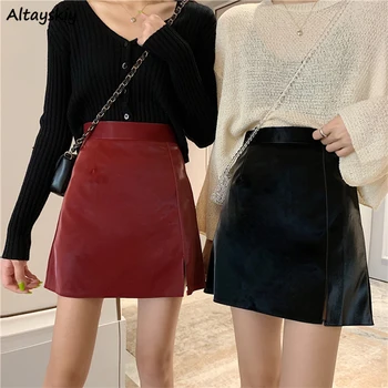 Skirts Women Leather Mini Solid High Quality Waist Womens Skirt Slim Office Lady Simple Elegant All-match Clothes Korean Style 
Skirts Women Leather Mini Solid High Quality Waist Womens Skirt Slim Office Lady Simple Elegant All-match Clothes Korean Style