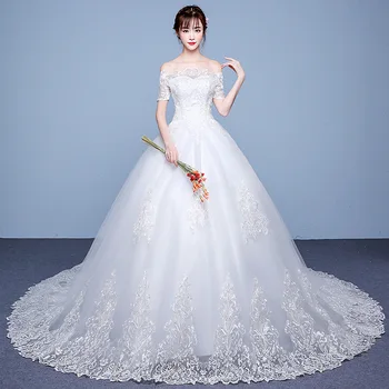 Luxury embroidery bridal gown off shoulder marriage anniversary wedding gown lace up wedding dresses with train
Luxury embroidery bridal gown off shoulder marriage anniversary wedding gown lace up wedding dresses with train