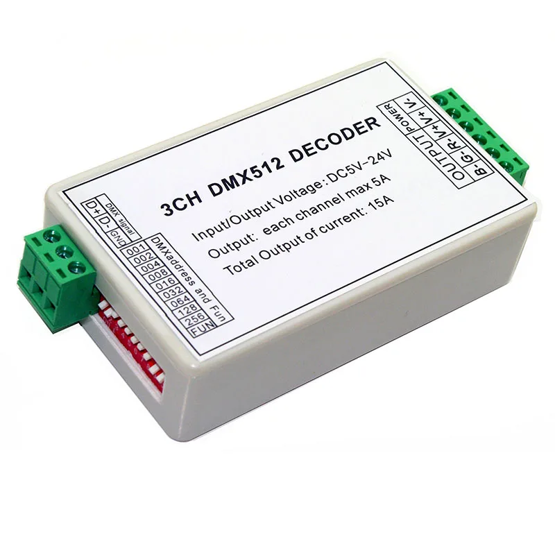DC5V 12V 24V 3CH DMX512 decoder Constant Voltage DMX512 3P led Controller 3CH*5A 15A Output for LEDs
DC5V 12V 24V 3CH DMX512 decoder Constant Voltage DMX512 3P led Controller 3CH*5A 15A Output for LEDs