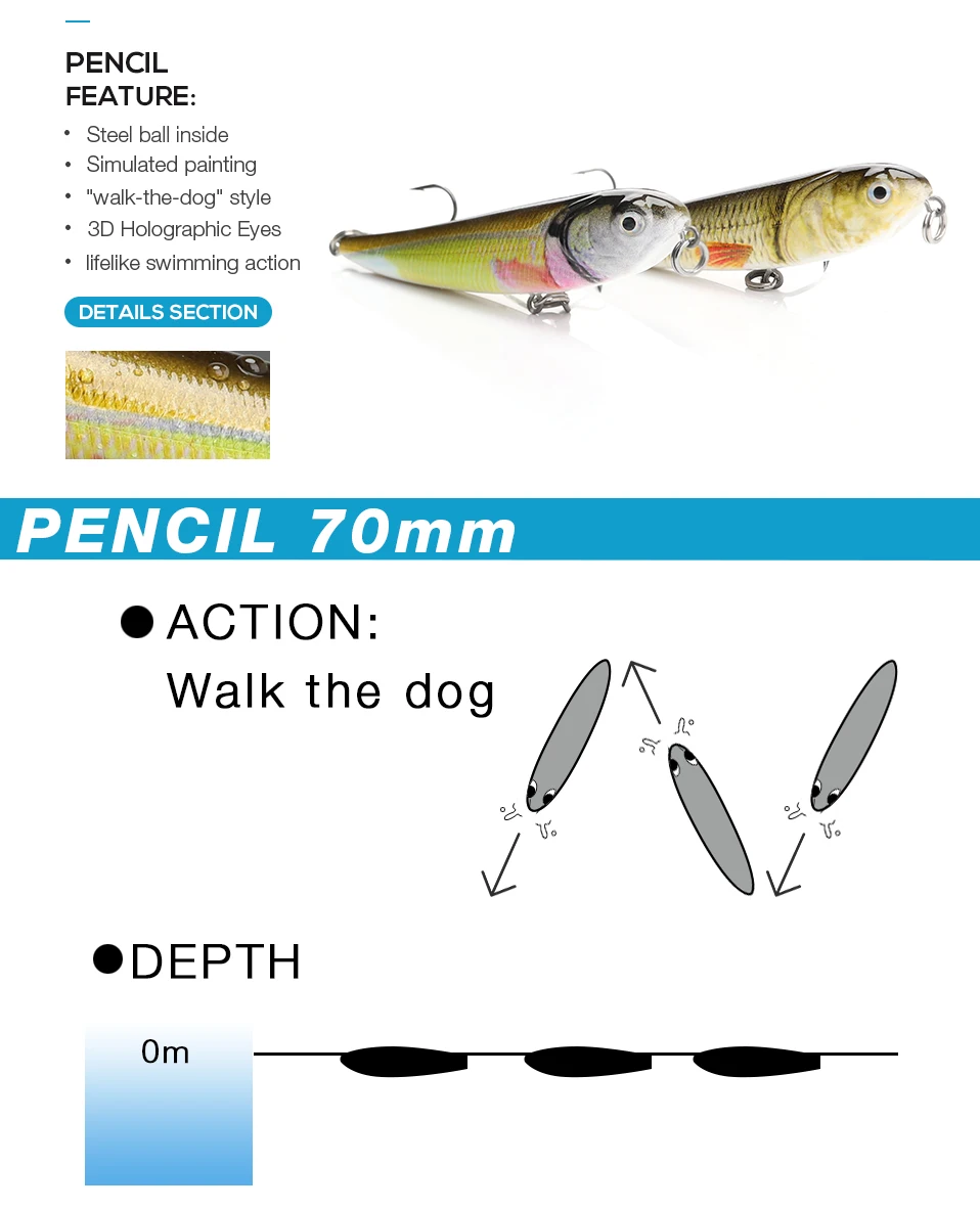 TREHOOK Topwater Pencil Lure 10cm 17g Floating Hrad Lure for Trout Fishing Lures Wobblers Artificial Bait Rattling Crankbaits 05