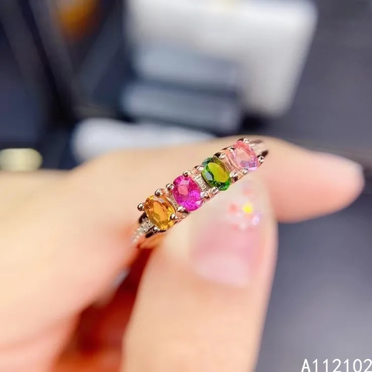 

KJJEAXCMY fine jewelry S925 sterling silver inlaid natural tourmaline new girl noble gemstone ring support test Chinese style