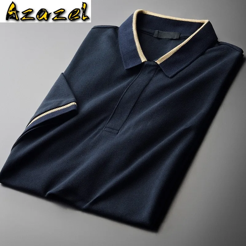 

Azazel 100% Cotton Mens T-shirts Luxury Short Sleeve Yarn Dyed Contrast Color Collar Man T-shirts Summer Slim Fit Male T-shirts