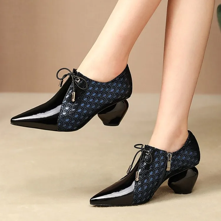 Spring And Autumn Pointed Toe Chunky Heel Solid Color Lace-up Europe And America Deep Mouth Low Top Semi-high Heeled Abnormal Sh
Spring And Autumn Pointed Toe Chunky Heel Solid Color Lace-up Europe And America Deep Mouth Low Top Semi-high Heeled Abnormal Sh