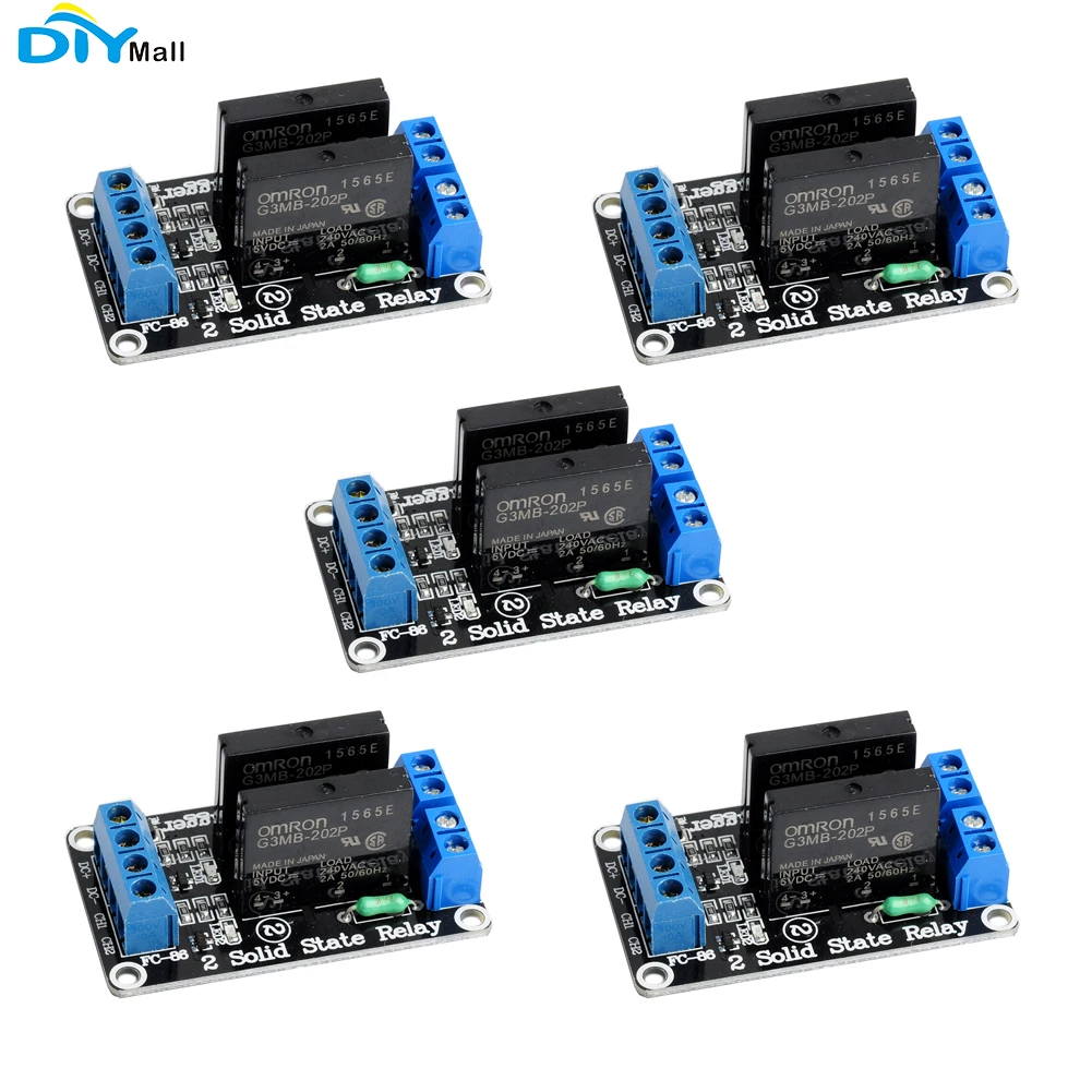 

5pcs/lot 2 Channel 5V DC Relay Module Solid State High Level OMRON SSR AVR DSP for Arduino