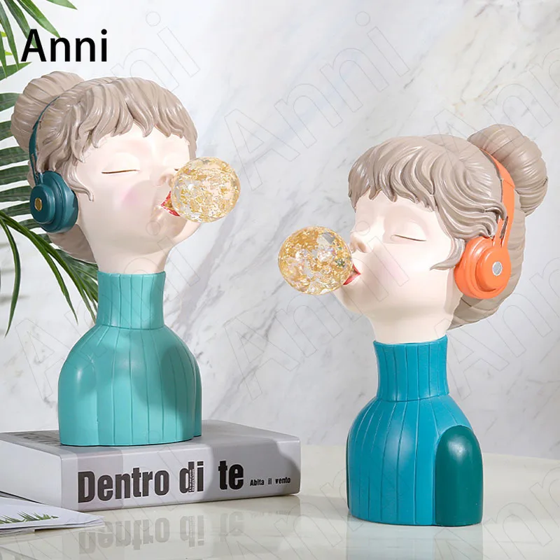 

Creative Resin Bubble Girl Figurine European Simple Painted Figure Statue Living Room Coffee Table Ornaments Bookcase Sculpture