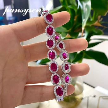 PANSYSEN 100% 925 Sterling Silver Red Ruby Simulated Moissanite Gemstone Charm Bracelets for Women Wedding Party Fine Jewelry 
PANSYSEN 100% 925 Sterling Silver Red Ruby Simulated Moissanite Gemstone Charm Bracelets for Women Wedding Party Fine Jewelry