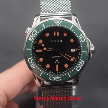 Solid Bliger 41mm black dial green ceramic bezel sapphire glass mesh stainless steel band miyota automatic movement men's watch 
Solid Bliger 41mm black dial green ceramic bezel sapphire glass mesh stainless steel band miyota automatic movement men's watch