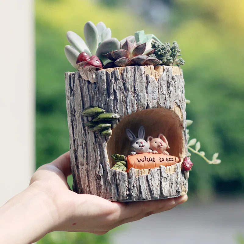 

Pastoral style creative tree hole flower pot micro landscape succulent potted plant resin crafts home decoration ornaments