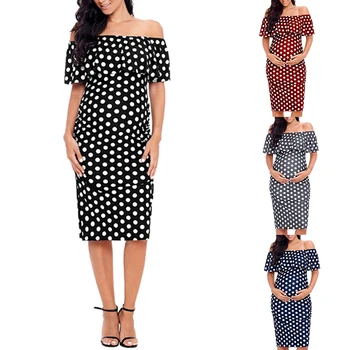 Women Polka Dot Ruffle Maternity Dresses Off Shoulder Summer Pregnancy Dresses Ladies Short Sleeve Pregnant Dress for Female D30
Women Polka Dot Ruffle Maternity Dresses Off Shoulder Summer Pregnancy Dresses Ladies Short Sleeve Pregnant Dress for Female D30