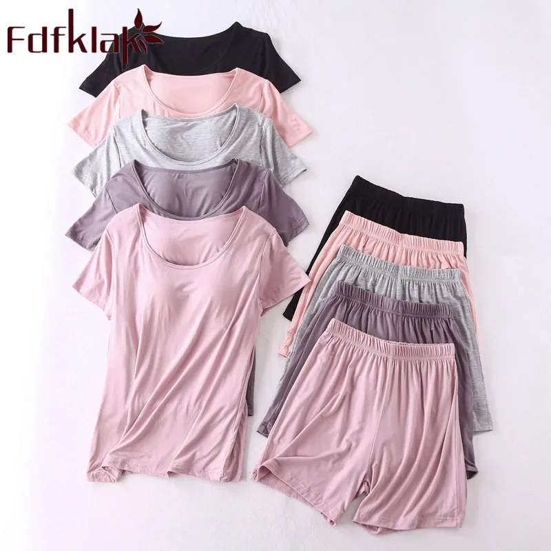 

Fdfklak M-XXL Plus Size Pajamas Short Sleeve Sleepwear Women Summer Modal Night Suit For Women Pyjama Set Homewear Pijamas