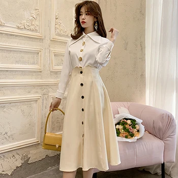 2020 Spring Shell Button White Blouse Swing Single Breasted Mid-Calf Skirt OL Two Piece Women Casual Sets Office Suit Dress
2020 Spring Shell Button White Blouse Swing Single Breasted Mid-Calf Skirt OL Two Piece Women Casual Sets Office Suit Dress