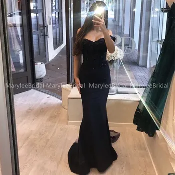 Off The Shoulder Black Evening Dress Mermaid Style Appliques Beading Elegant Robe de soiree Sweep Train Lace up Back Party Dress
Off The Shoulder Black Evening Dress Mermaid Style Appliques Beading Elegant Robe de soiree Sweep Train Lace up Back Party Dress