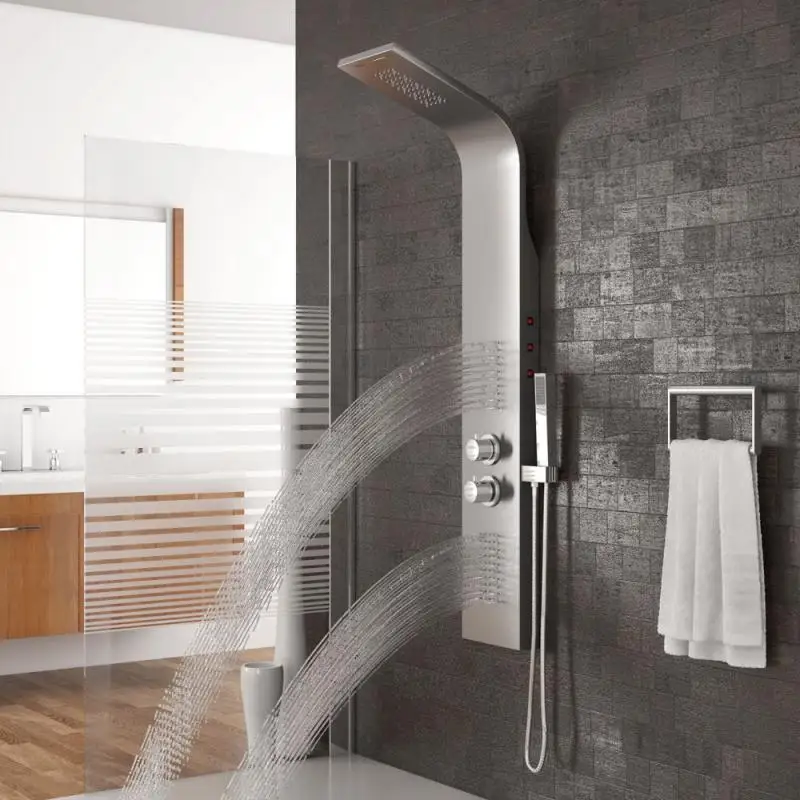 Bathroom Faucet LED Light Waterfall Rainfall Shower Set Thermostatic Body Massage Column Faucet With Handle Spray Tap HWC
Bathroom Faucet LED Light Waterfall Rainfall Shower Set Thermostatic Body Massage Column Faucet With Handle Spray Tap HWC