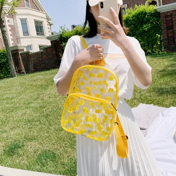 2020 new printed women's transparent schoolbag student backpack Korean version of the beach bag solid color daisy backpack 
2020 new printed women's transparent schoolbag student backpack Korean version of the beach bag solid color daisy backpack