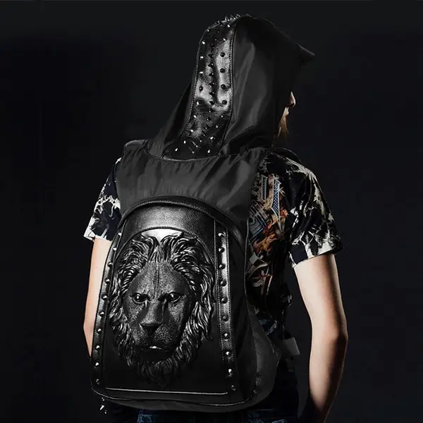 Large Capacity Men Restore 3D Rivets Lion Backpack Gothic 3D Embossed Leather Shoulder Bag with Hood Cap Apparel Travel Backpack
Large Capacity Men Restore 3D Rivets Lion Backpack Gothic 3D Embossed Leather Shoulder Bag with Hood Cap Apparel Travel Backpack