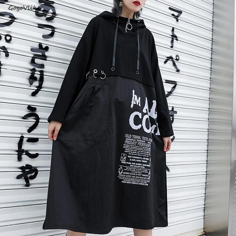 Punk Midi Dress Hooded A Line Metal Ring Women Korea Sweatershirt 2019 Black Letter Print Casual New Women's Clothes LT436S30
Punk Midi Dress Hooded A Line Metal Ring Women Korea Sweatershirt 2019 Black Letter Print Casual New Women's Clothes LT436S30