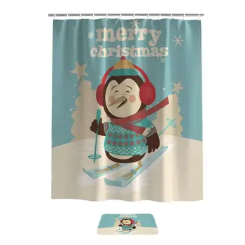 Retro Christmas Funny Skiing Penguin Waterproof Polyester Fabric Shower Curtain Set with Hooks and Bath Mats Rugs for Bathroom 
Retro Christmas Funny Skiing Penguin Waterproof Polyester Fabric Shower Curtain Set with Hooks and Bath Mats Rugs for Bathroom