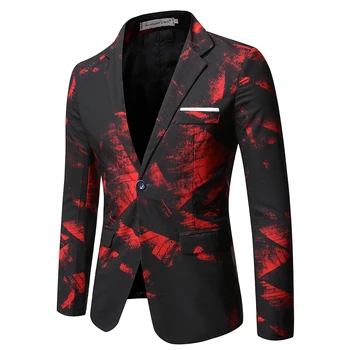 Traje Esportivo de Lazer Personalizado MAQVOB: o Par Perfeito para Estilo e Conforto 8 2021 Gentleman Blazers Men Blue Patterning Printed Suit Jacket Casual Coat Prom Singer Concert Stage Costume Winter Size S-5XL