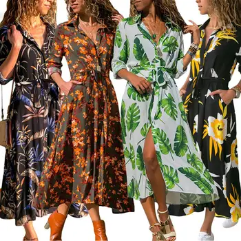 Fashion Dress Women's Flower Print Long Sleeve Turn Down Collar Maxi Shirt Women Belted Dress Single Breasted Party Beach Dress
Fashion Dress Women's Flower Print Long Sleeve Turn Down Collar Maxi Shirt Women Belted Dress Single Breasted Party Beach Dress