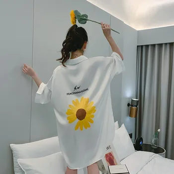 Flower Print Women Sleep Shirt Loose Nightgown Satin Sleepwear Silky Nightwear Summer White Night Dress Female Nightshirt
Flower Print Women Sleep Shirt Loose Nightgown Satin Sleepwear Silky Nightwear Summer White Night Dress Female Nightshirt
