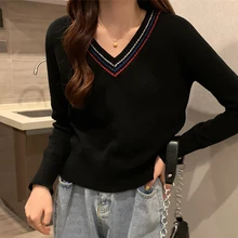 Pullover Womens Autumn Winter New Fashion V Neck Slim Short Vintage Knitting Sweater Female Patchwork Black Basic Knitwear Femme
Pullover Womens Autumn Winter New Fashion V Neck Slim Short Vintage Knitting Sweater Female Patchwork Black Basic Knitwear Femme