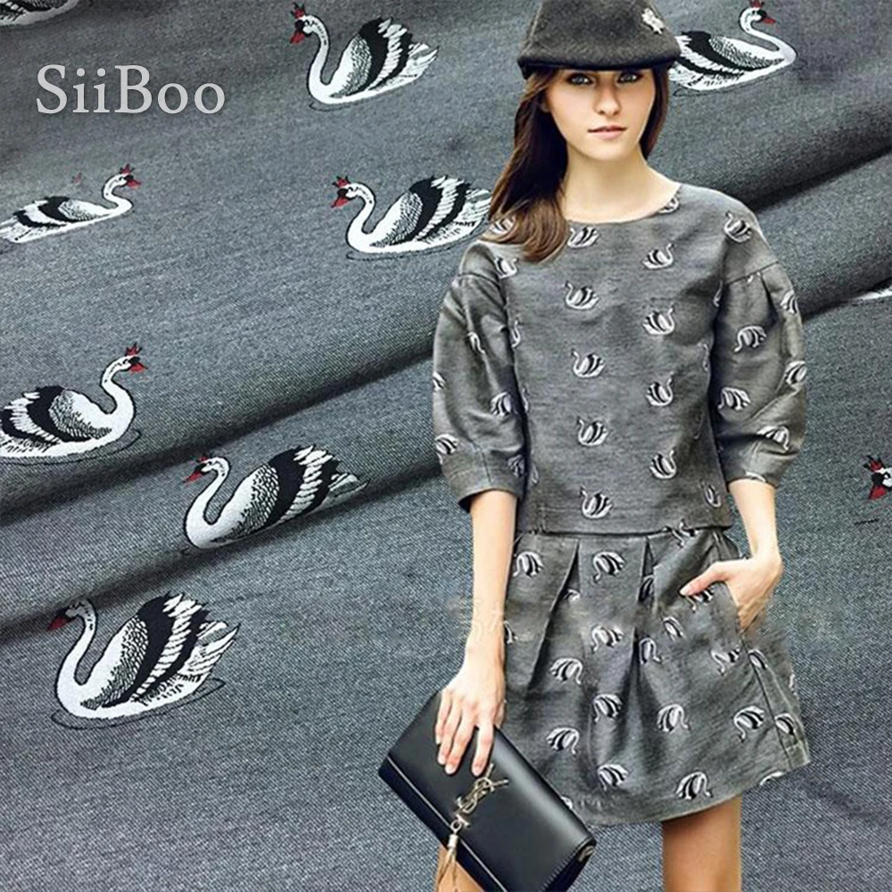 

American style grey with white swan jacquard brocade fabric for spring autumn coat dress jacquard tissue for sewing tela SP2270