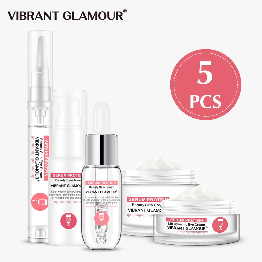 5pcs Serum Protein Repair Facial Set Face Cream Anti-Wrinkle Aging Toner Eye Moisturizing Skin Care | Красота и здоровье