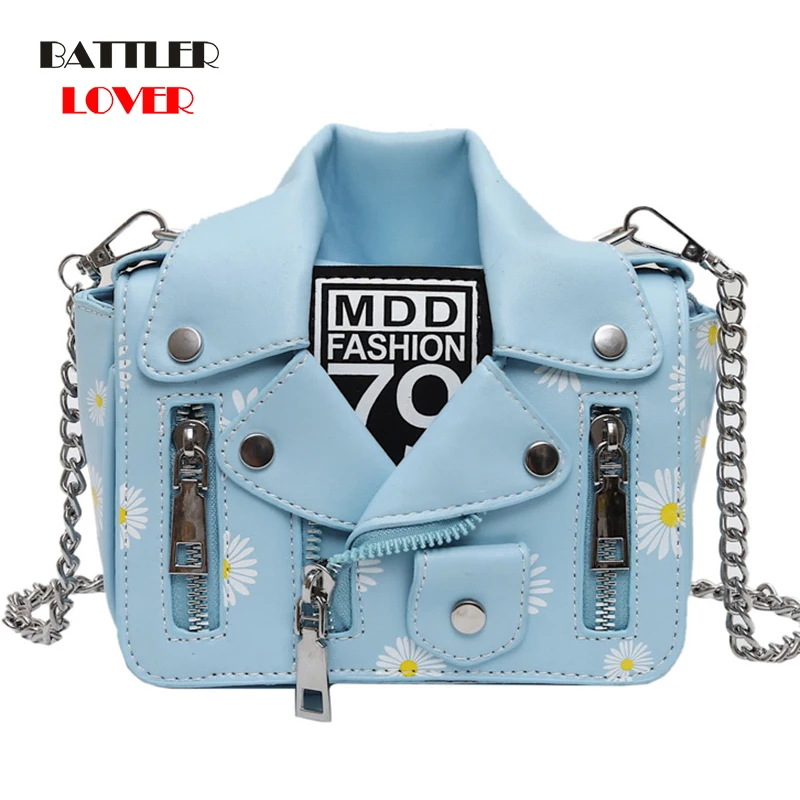 New European Brand Flower Design Chain Motorcycle Flaps for Women Clothing Rivet Zipper Jacket Bag Female Messenger Handbags