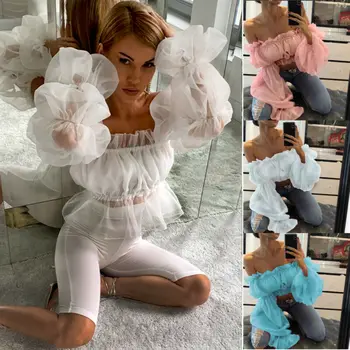 Holiday Women Cropped Tops Sheer Mesh Casual shirts Puff Sleeve White Short Party Blouse
Holiday Women Cropped Tops Sheer Mesh Casual shirts Puff Sleeve White Short Party Blouse