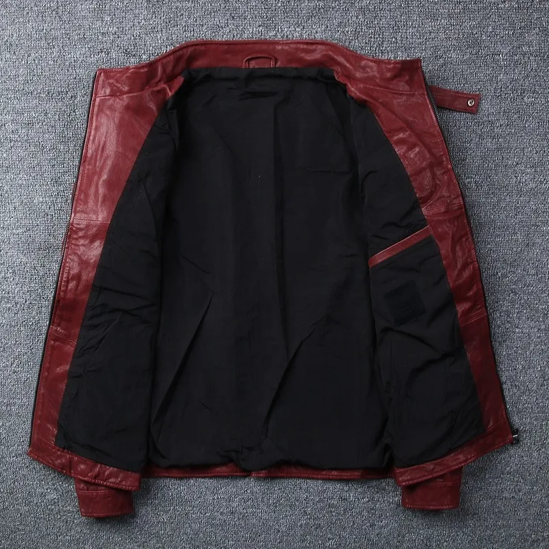 Autumn New Mens Biker Windbproof Stand Collar Real Leather Jacket 100% Sheepskin Pilot Outwear Coat Zip Red Punk Bomber Jacket
Autumn New Mens Biker Windbproof Stand Collar Real Leather Jacket 100% Sheepskin Pilot Outwear Coat Zip Red Punk Bomber Jacket