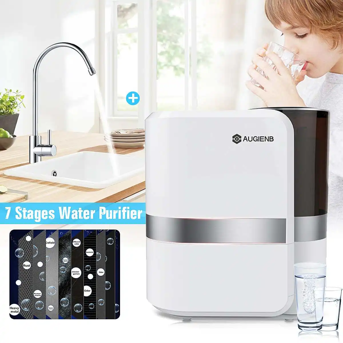 AUGIENB 7 Countertop RO Water Purifier Membrane Reverse Osmosis Water Filter System Technology Kitchen Type Household use
AUGIENB 7 Countertop RO Water Purifier Membrane Reverse Osmosis Water Filter System Technology Kitchen Type Household use