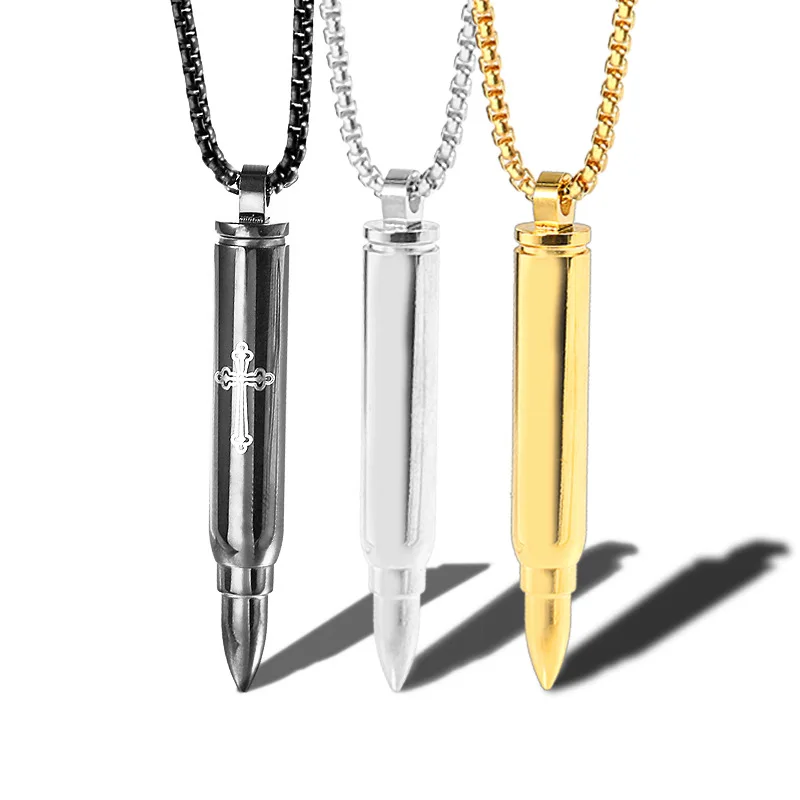 

Men's Necklace Cross Gold Chain Jewelry Stainless Steel Domineering Jewellery Openable Cremation Bullet Pendant Necklace