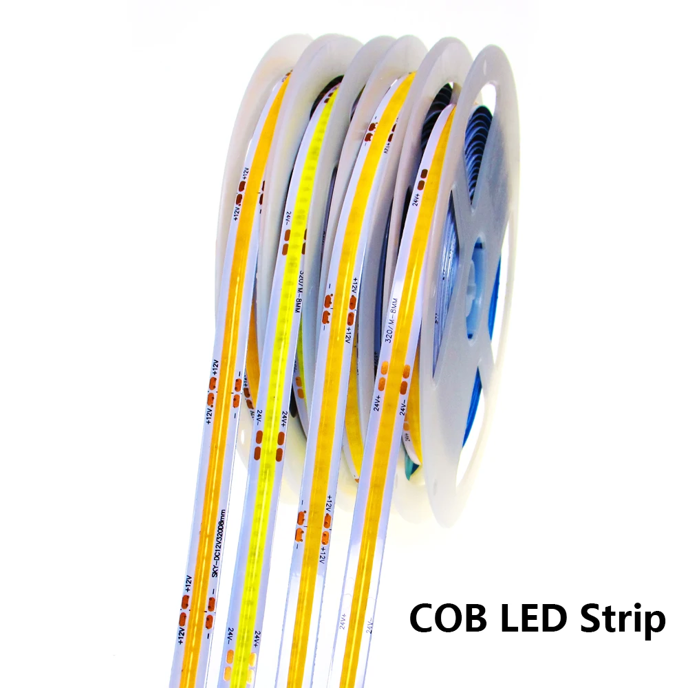 DC 12V 24V FCOB LED Strip Light 320 LEDs 5M High Density RA90 Flexible FOB COB Led Lights Warm Nature Cool White Linear Dimmable 
DC 12V 24V FCOB LED Strip Light 320 LEDs 5M High Density RA90 Flexible FOB COB Led Lights Warm Nature Cool White Linear Dimmable