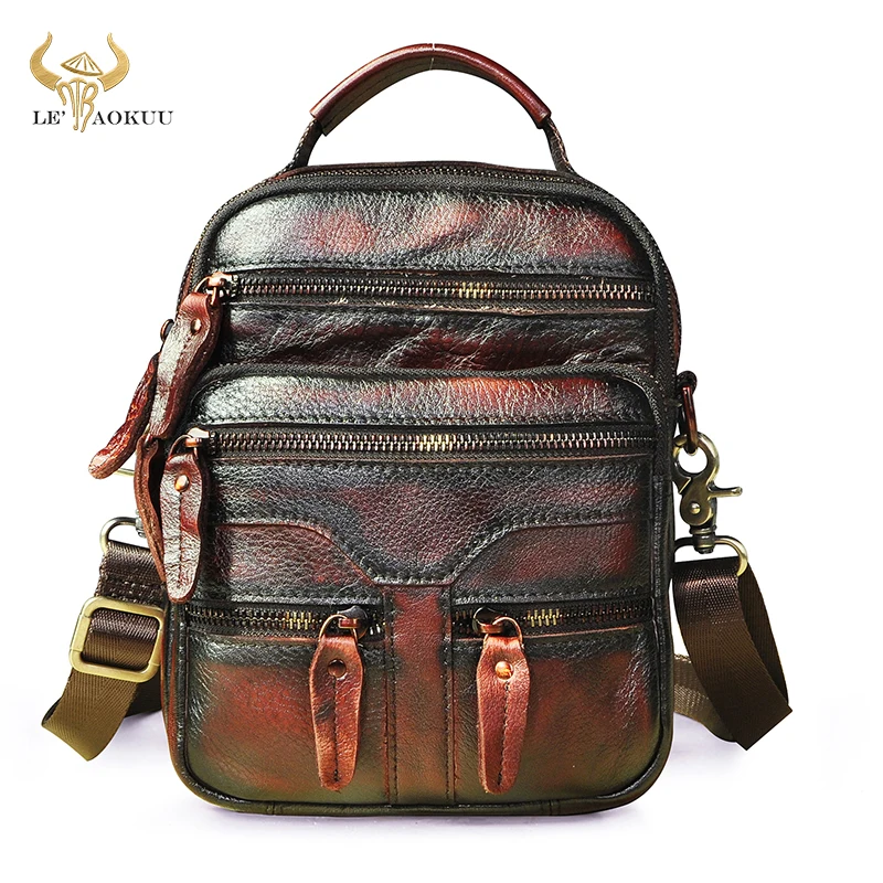 

Luxury Genuine Leather Male Travel Shoulder Messenger bag Fashion Designer Cross-body Bag 8" Tablet Tote Mochila Satchel bag 04c
