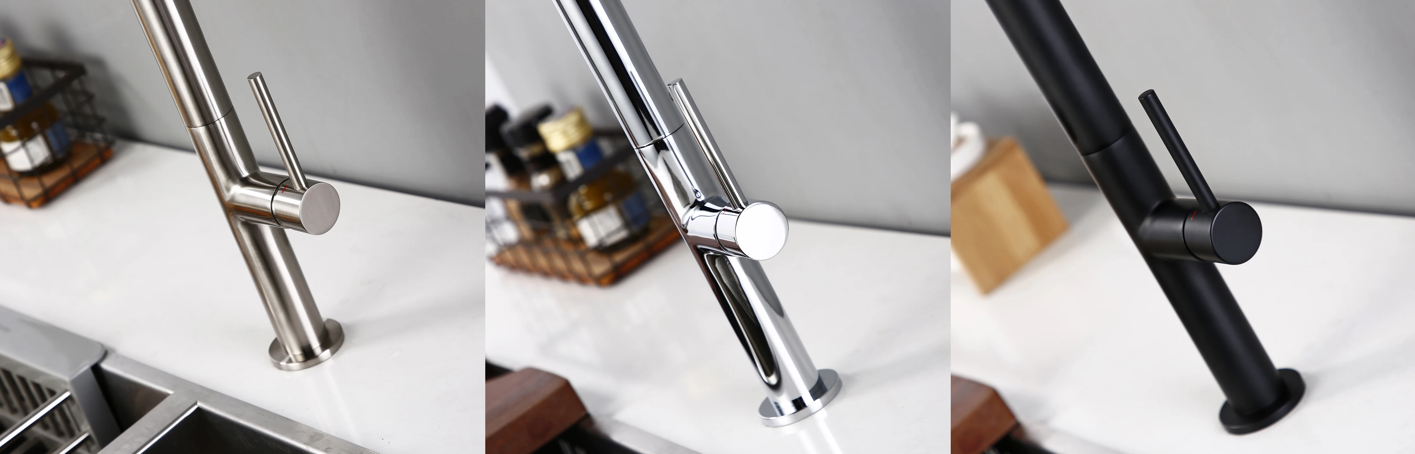 Brass Pull Out Kitchen Faucet Brushed Chrome and Black 360 degree rotation kitchen Hot and cold water Sink taps Kitchen Faucet